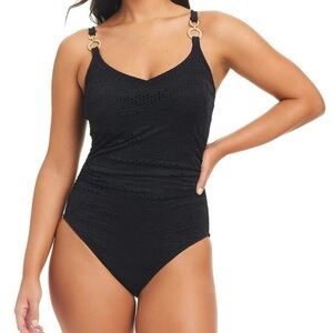 NWT Beyond Control One Piece Metal Ring Swimsuit Size 8